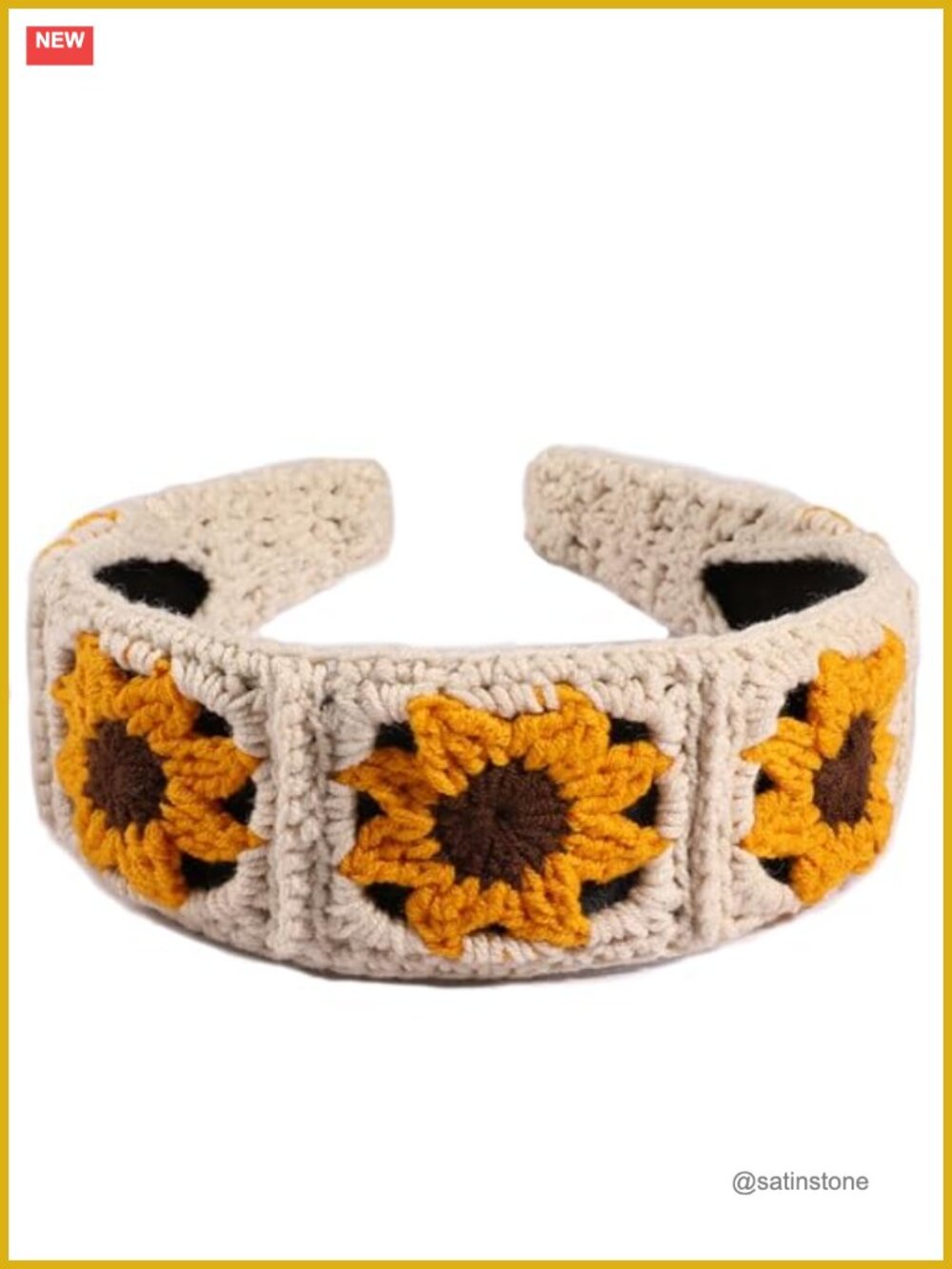 Crochet Headband Women Handmade Sunflower Hair Accessories Stretchable Boho